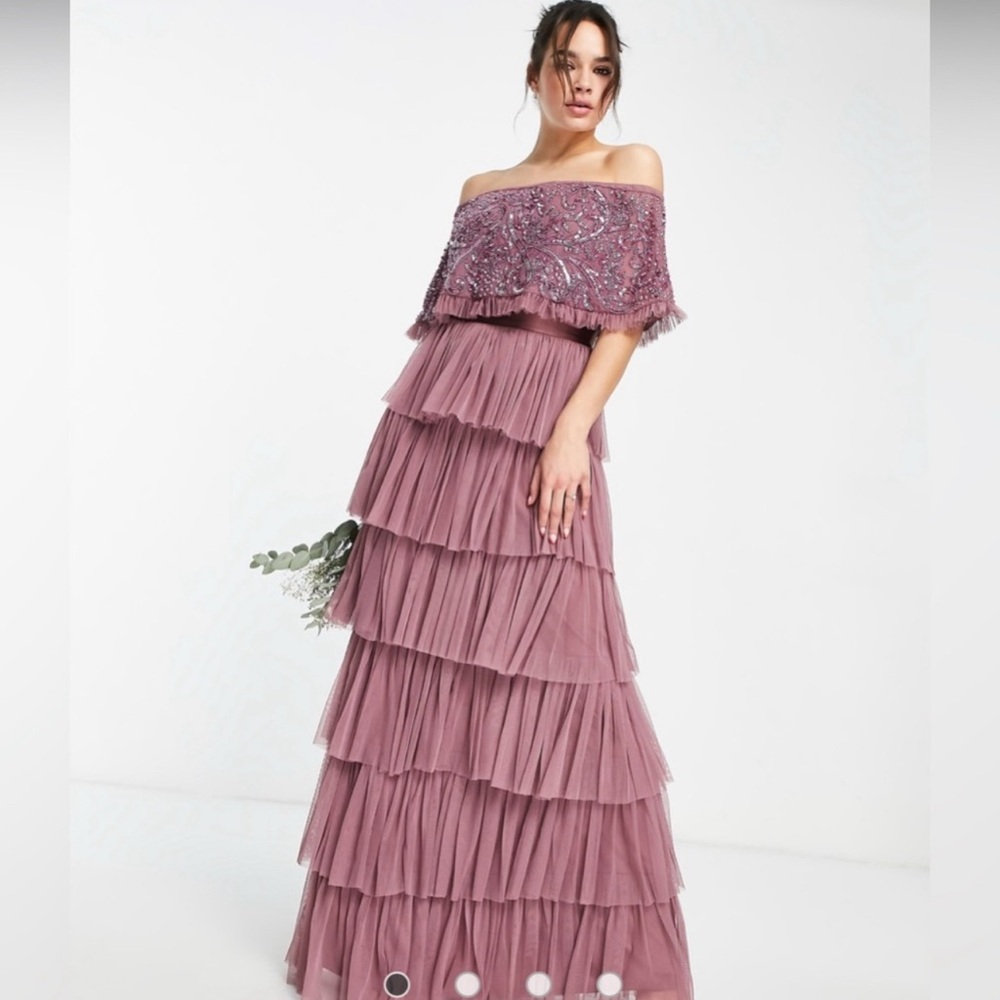 Off-Shoulder Mauve Tiered Dress